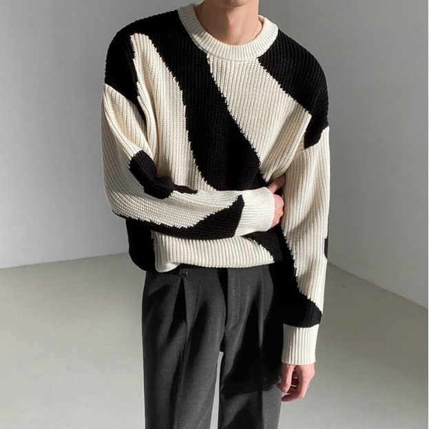 Áo  sweater nhuộm màu tay dài dáng rộng phong cách hong kong thời trang cho nam áo len thời trang hàn quốc sọc áo dài tay from rộng unisex fashion sweater