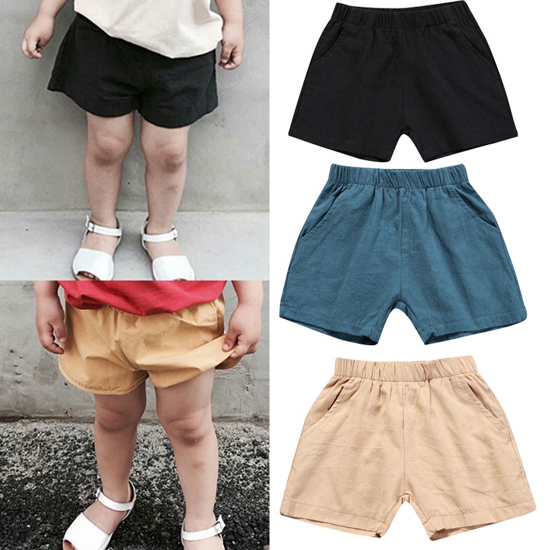 Quần đùi SANITKUN cotton màu trơn thoáng khí phong cách Hàn Quốc thời trang mùa hè dành cho trẻ em