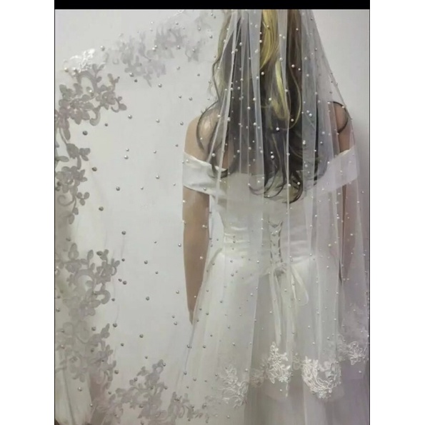 Cài tóc voan lúp lưới viền hoa đính hạt