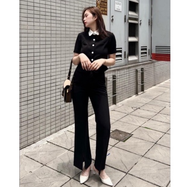 Set đồ nữ sành điệu, thanh lịch hàng thiết kế Huien Design cổ trắng với quần đen ống vảy | BigBuy360 - bigbuy360.vn