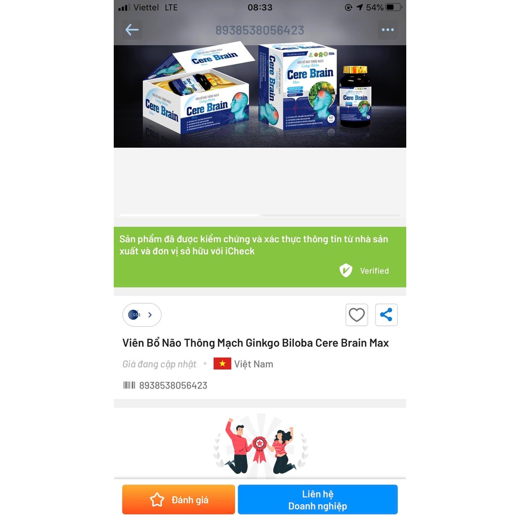 Viên Bổ Não Thông Mạch Ginkgo Biloba Cere Brain Max. Dùng cho người bị thiểu năng tuần hoàn não, thiếu máu gây đau đầu