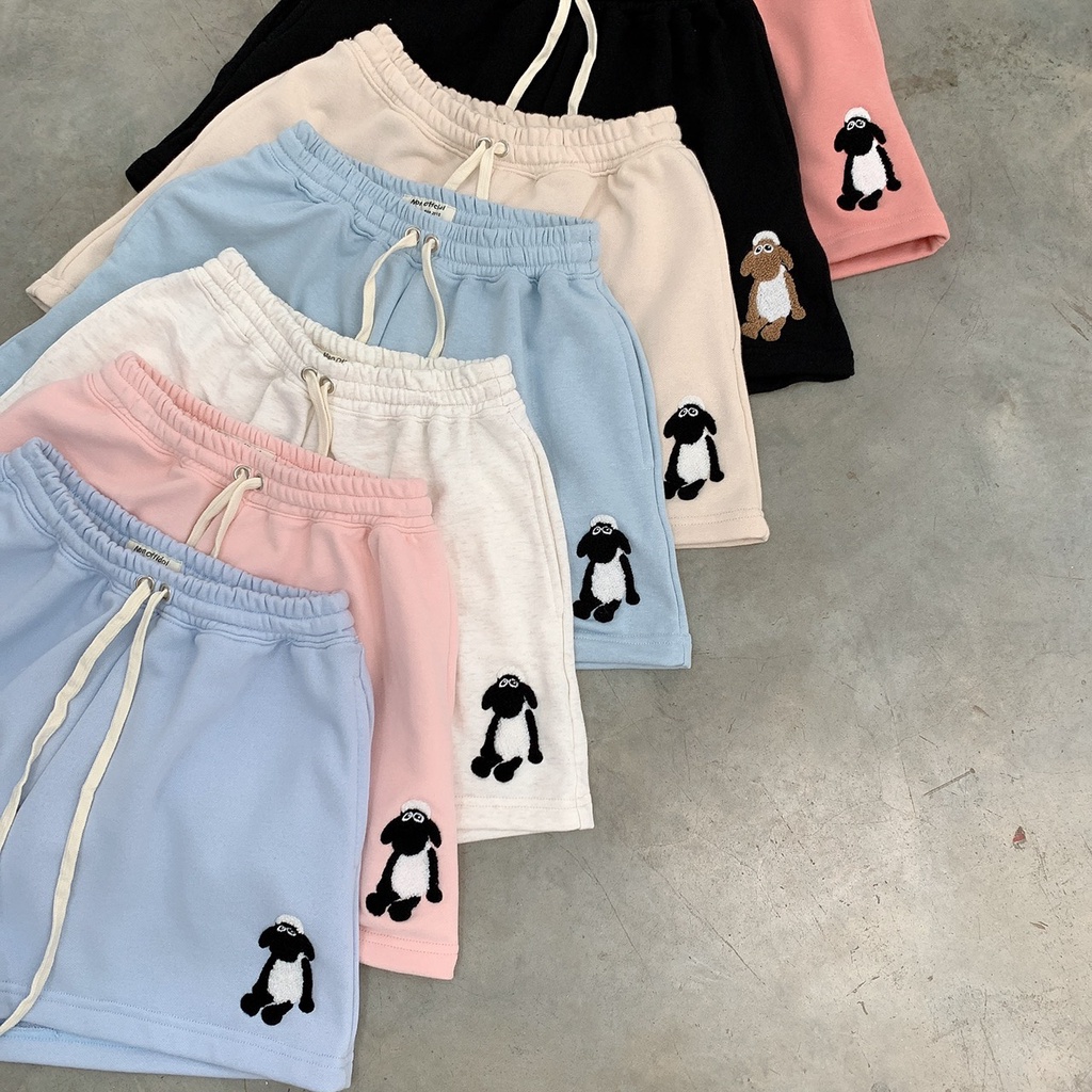 Quần short Mon Chất Nỉ Cua Thêu Hình Cừu Xù SS0312
