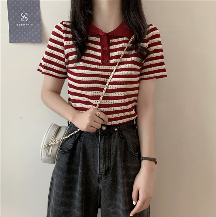Áo Thun Nữ Ngắn Tay Cổ Bẻ Thời Trang Hàn