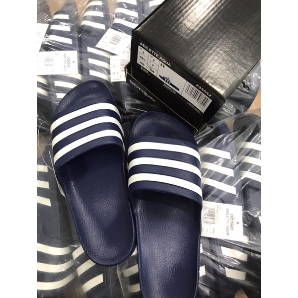 CHÍNH HÃNG - Dép Adidas đúc nguyên khối siêu nhẹ, dép quai ngang nam nữ chính hãng FULL BOX TAG màu xanh sọc trắng