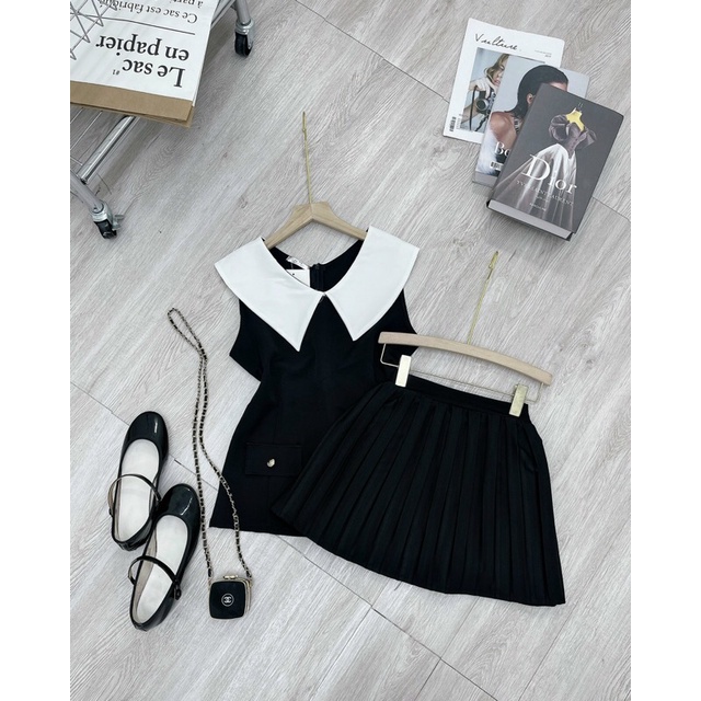 Set váy cổ piter cv xếp ly