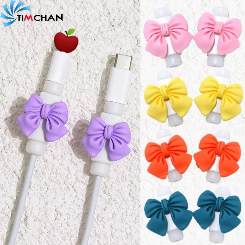 Set 2 Phụ Kiện Bảo Vệ Dây Cáp Sạc USB Hình Nơ Bằng Nhựa Chất Lượng Cao Cho iphone