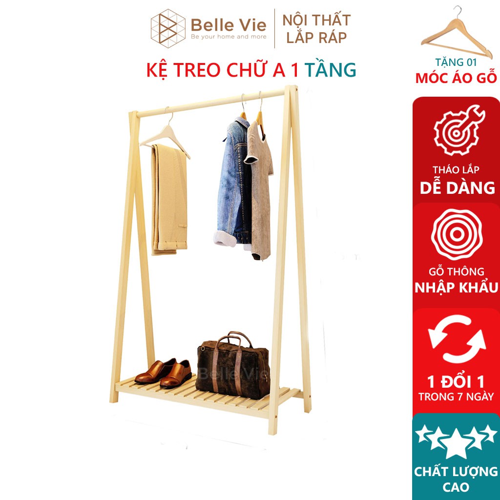 Giá Treo Quần Áo 1 Tầng Gỗ BELLEVIE Kệ Treo Quân Ao Chữ A 1 Tầng Gỗ Thông Nhập Khẩu Nội Thất Hàn Quốc