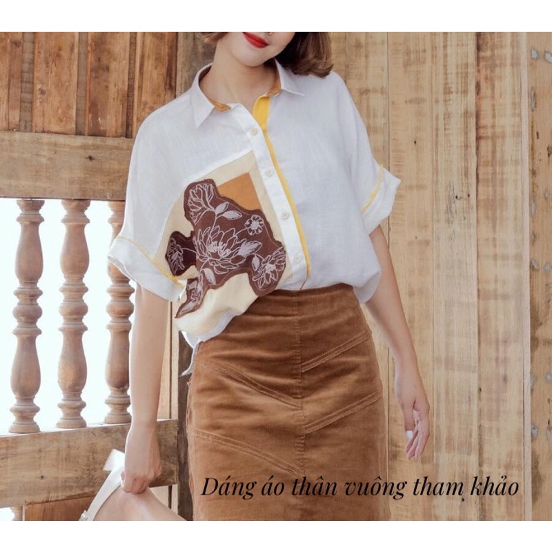 Áo sơ mi thân vuông vẽ tay, vải linen mềm mại - by Savanna