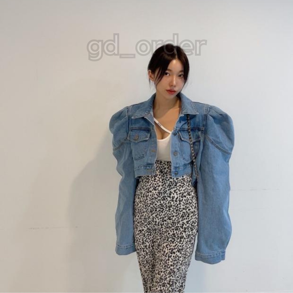 K40|Áo khoác jeans nữ dáng ngắn croptop cá tính màu xanh denim GD Official