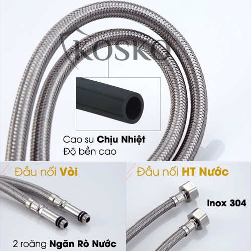 Vòi rửa mặt nóng lạnh inox 304 Vuông (Tặng kèm dây cấp bảo hành 12 tháng), Vòi lavabo nóng lạnh inox 304