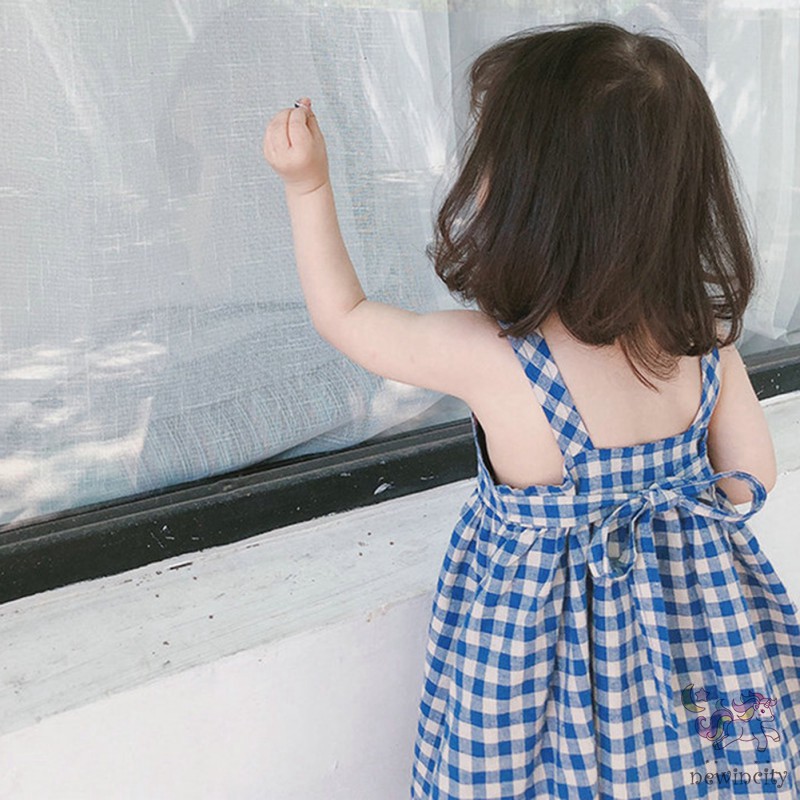 Đầm công chúa thiết kế họa tiết caro dễ thương đáng yêu kiểu Hàn thời trang mùa hè dành cho bé gái