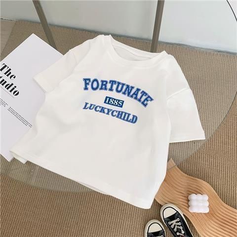 Áo Thun Cotton Cổ Tròn Tay Ngắn Màu Trơn In Họa Tiết Hoạt Hình Phong Cách Hàn Quốc Thời Trang Xuân Hè Cho Bé Trai