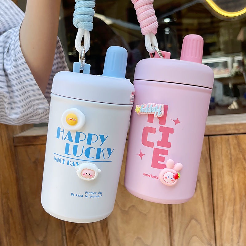 Cá Tuyết 304 Bình Giữ Nhiệt Chân Không Thép Không Gỉ 400Ml Giữ Nhiệt Cốc Cà Phê Di Động Cốc Có Tay Cầm Dây Đeo 400Ml