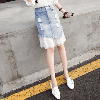 Chân váy bò pha ren (sẵn sz S)