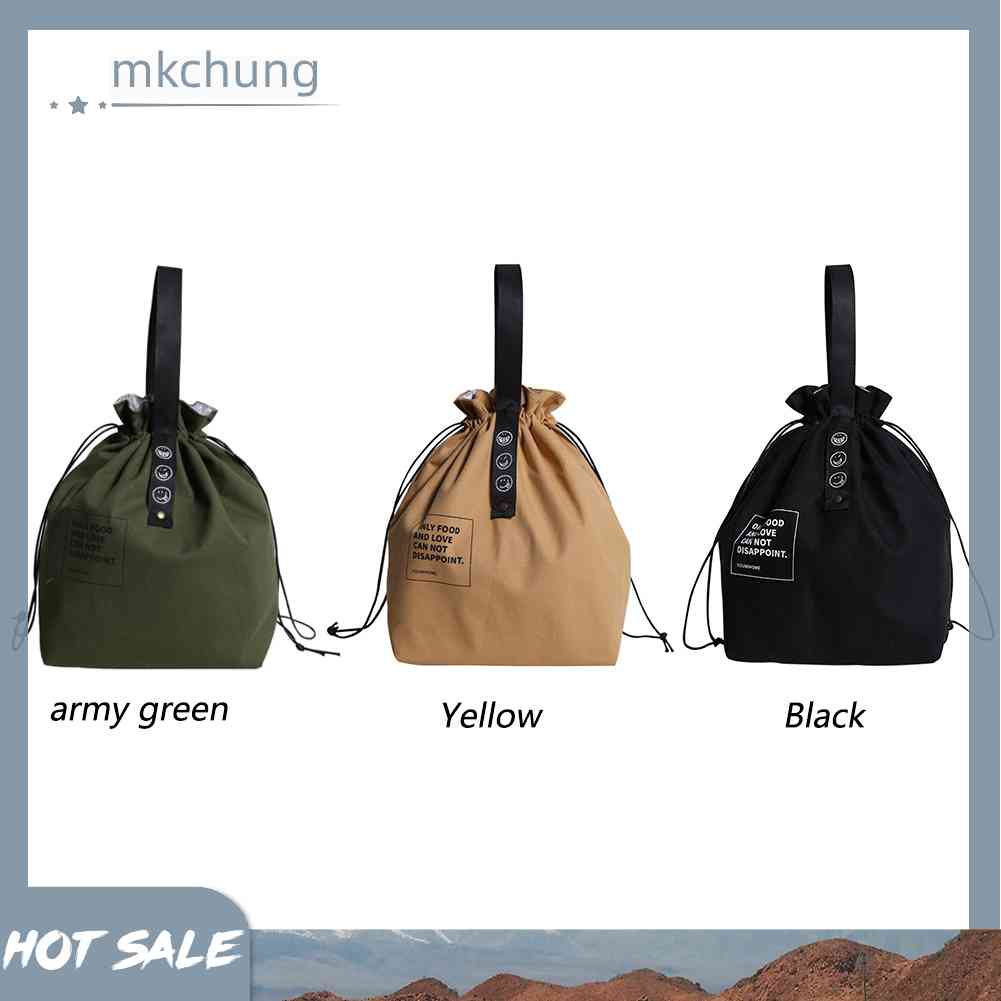 Túi Đựng Hộp Cơm Trưa Giữ Nhiệt Bằng Vải Canvas Có Dây Rút Tiện Lợi