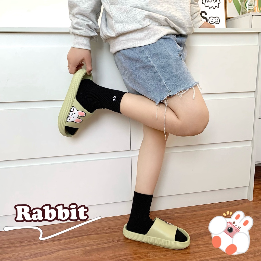 JY409-C3 THỎ TO ĐỨNG Dép bánh mì đúc liền stiker THỎ nằm ngang kiểu mới, đế dày hàng chuẩn QC