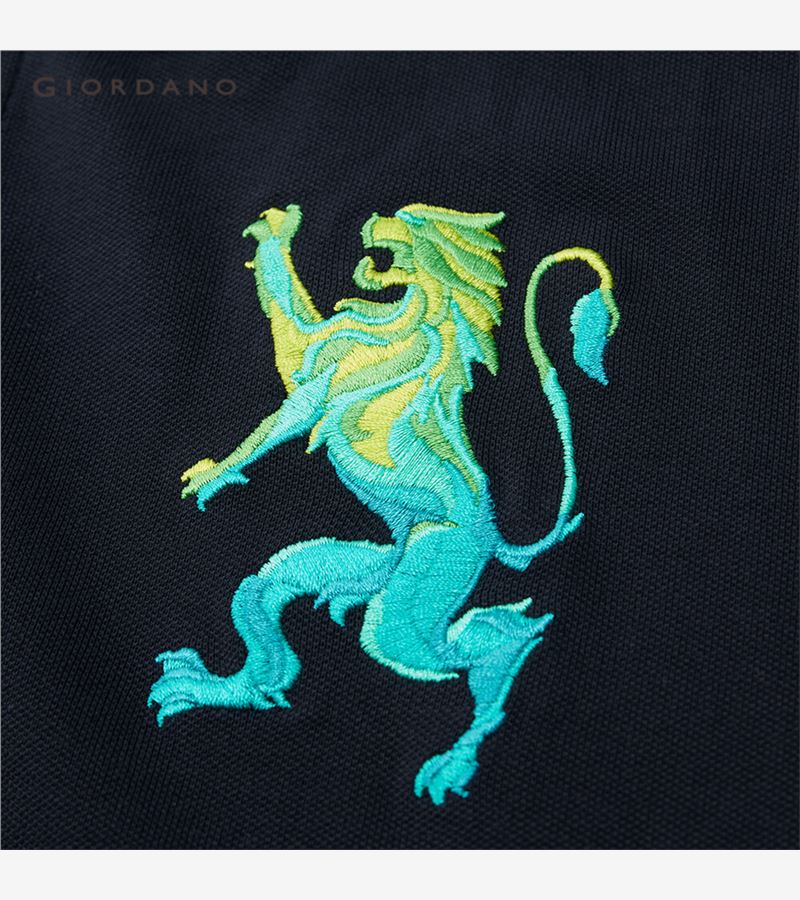 GIORDANO Áo Polo nam tay ngắn thêu sư tử chuyển màu, có sẵn nhiều màu 01011422