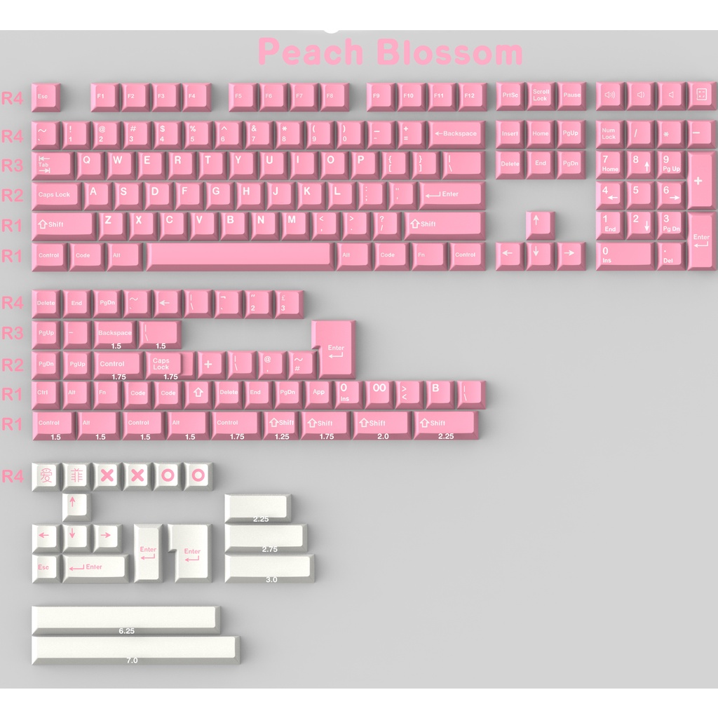 Aifei Cherry Profile PBT Keycaps Double Shot Injection 173 Phím Bộ bàn phím cơ cho Cherry MX Gateron Kailh Switch (Hoa đào）