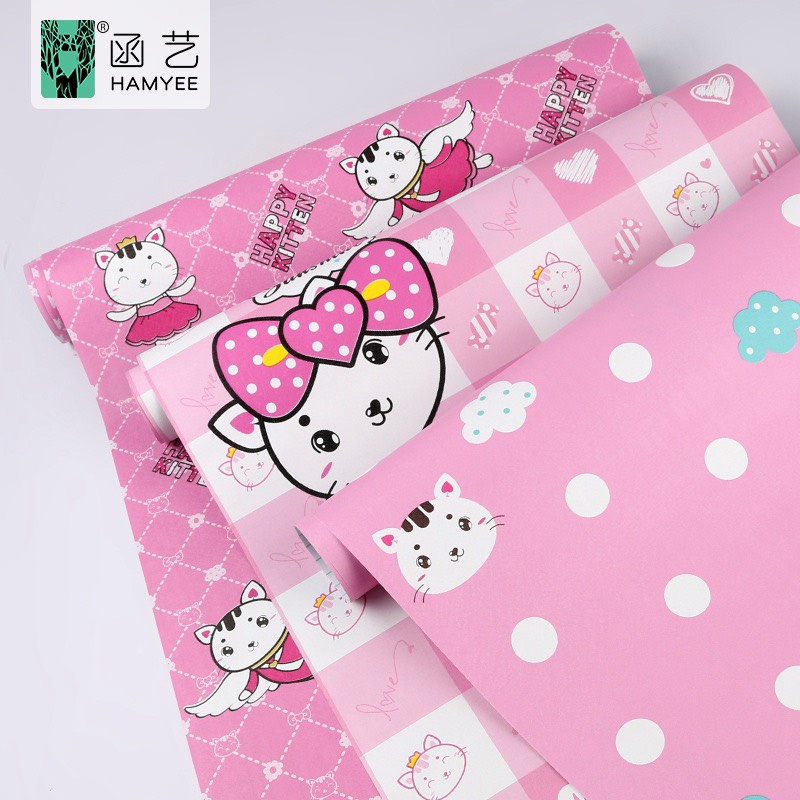 Giấy Dán Tường 45cm Rộng x 1m Dài có sẵn keo - KITTY NHÍ NHẢNH HGD02