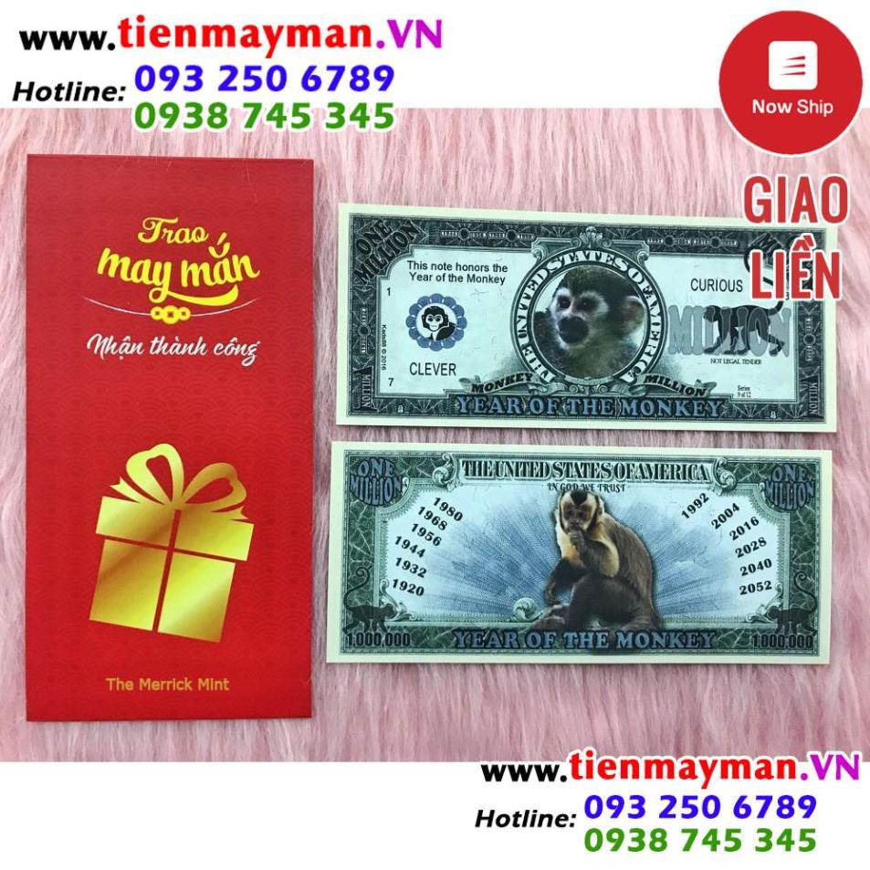 Tờ in hình con khỉ 1 triệu usd lưu niệm , quà tặng phong thủy, dùng để sưu tầm , quà tặng lì xì cho người tuổi Thân