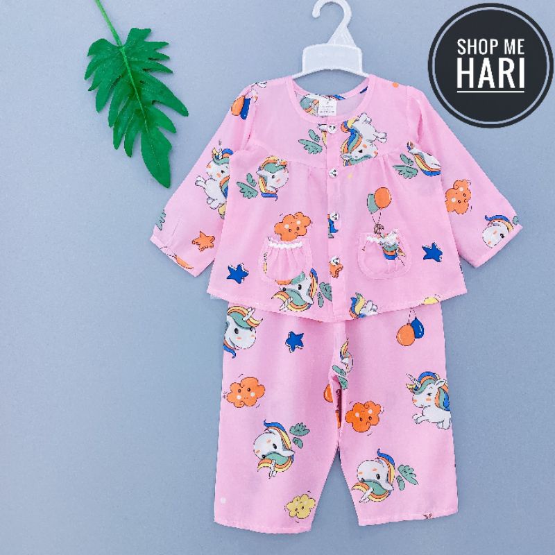 Bộ tole/lanh tay dài quần dài cài nút giữa bé gái