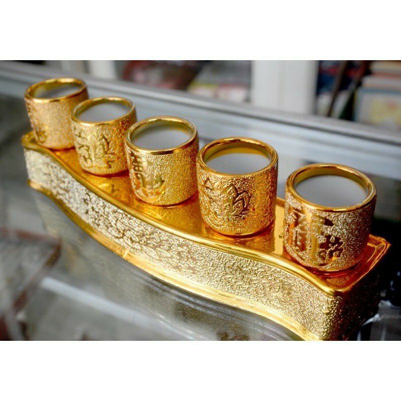 Bộ 5 ly nước thờ cúng bàn thờ kim sa vàng