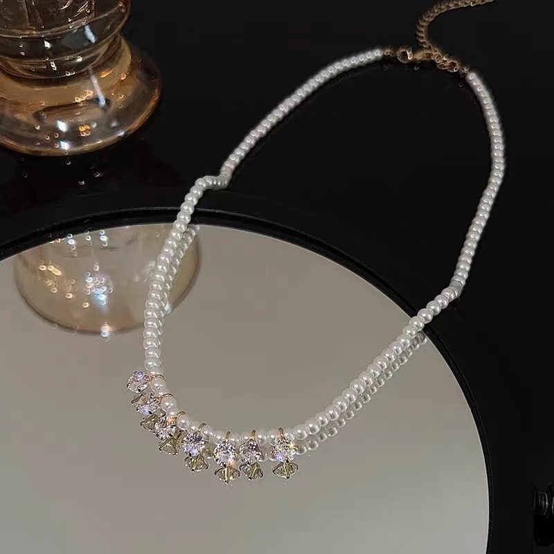 Vòng cổ Ngắn Đính Ngọc Trai Zircon Sang Trọng Thanh Lịch Dành Cho Nữ