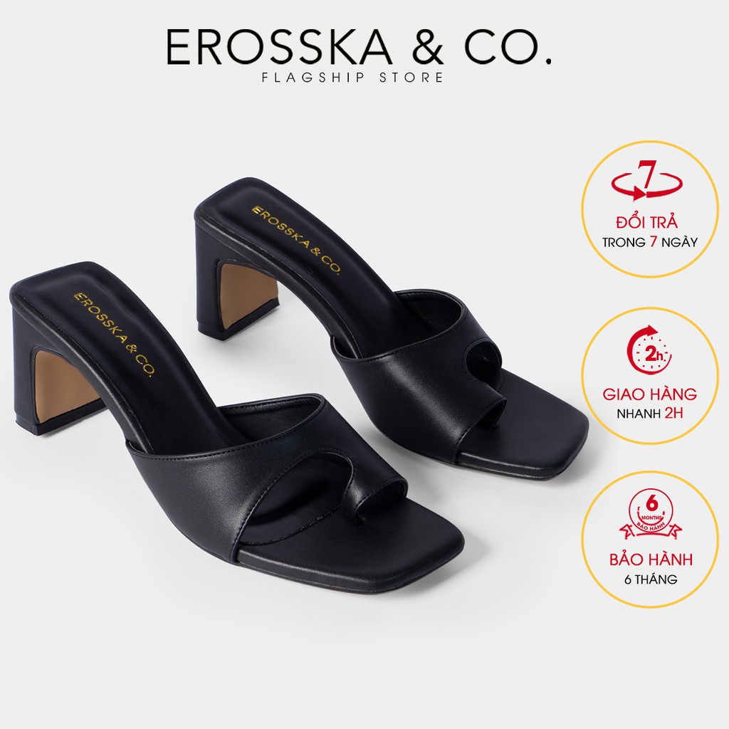 Dép cao gót Erosska mũi vuông kiểu dáng xỏ ngón cao 7cm màu đen - EB027