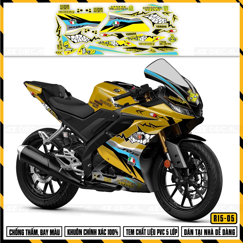 Tem Rời Xe R15V3 Mẫu Cá Mập | R15V305 | Decal Dán Xe R15V3 Cho Màu Xe Đen, Đỏ, Vàng, Xanh GP, Xám