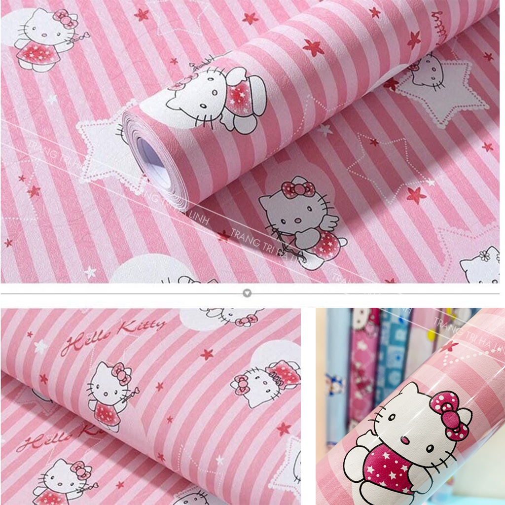 Giấy dán tường hoạt hình 3d doraemon hello kitty cho trẻ em , decal doremon dán phòng ngủ sẵn keo chống thấm nước