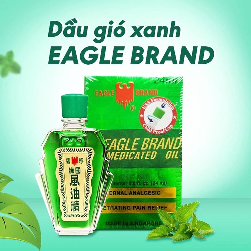 [Chính hãng 100%] Dầu Gió Xanh Con Ó 2 Nắp EAGEL Brand Thị Trường Mỹ - Made In Singapore 24 ml