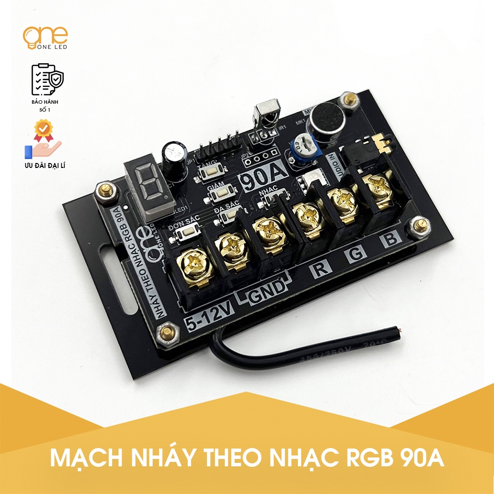 Mạch điều khiển LED RGB 7 màu nháy theo nhạc - Công suất 90A -