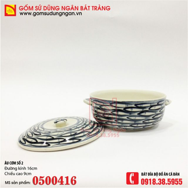 Thố sứ phi 16cm vẽ cá đàn gốm sứ Bát Tràng