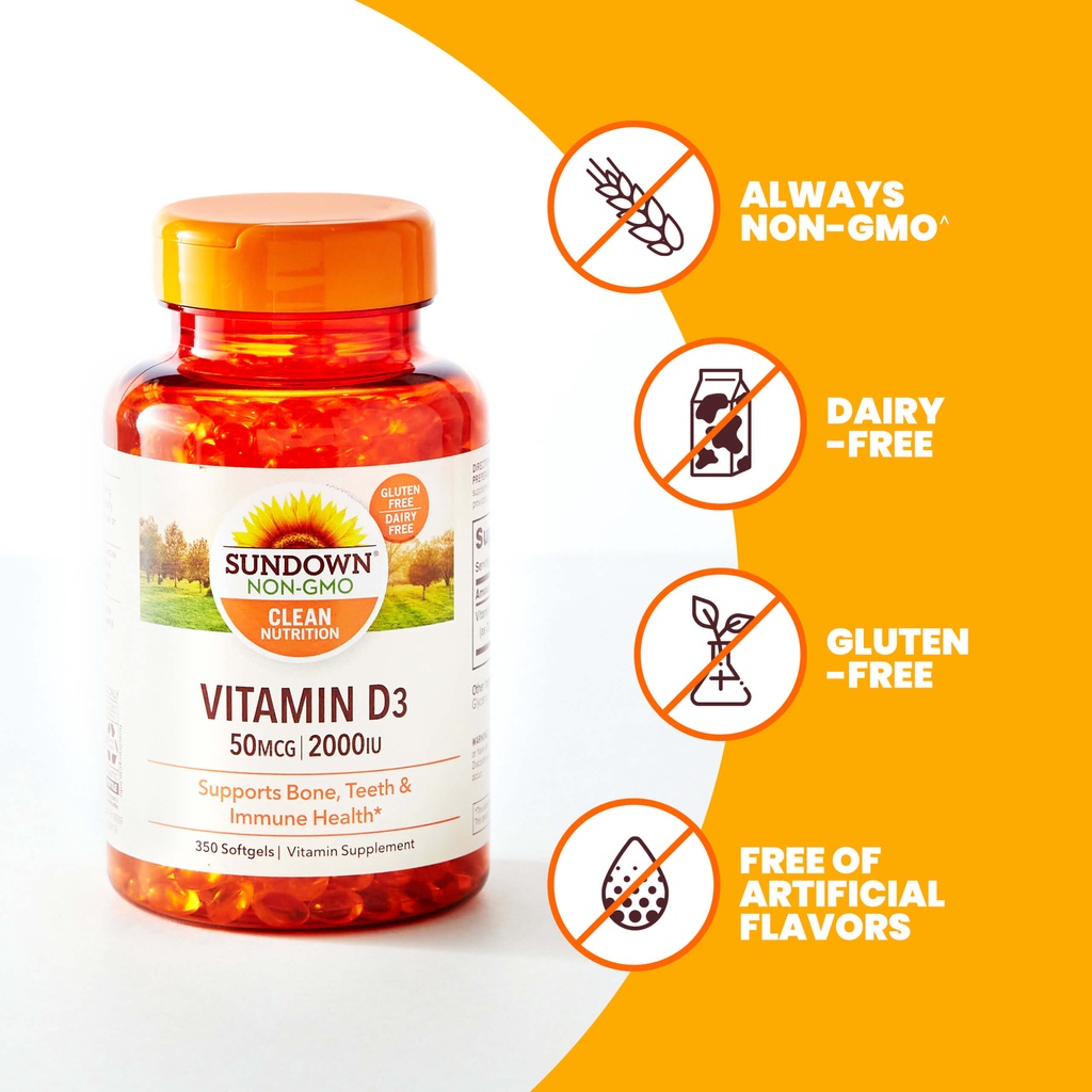 Viên uống Sundown Vitamin D3 2000iu, Tăng cường sức khỏe xương khớp, tăng miễn dịch