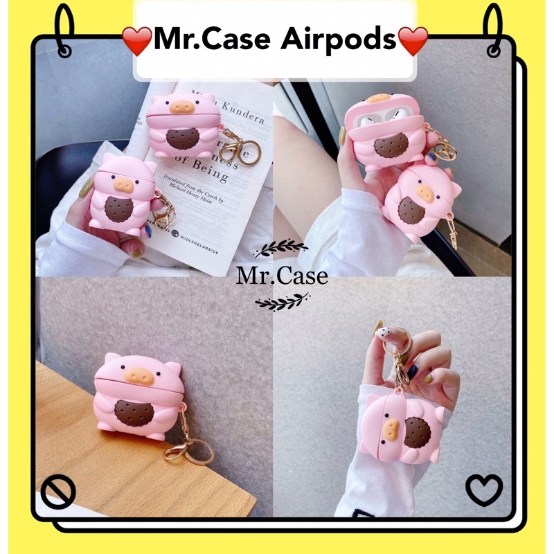 Case Airpods 1/2 Pro Vỏ Ốp Đựng Tai Nghe Heo Hồng Ăn Bánh Dễ Thương