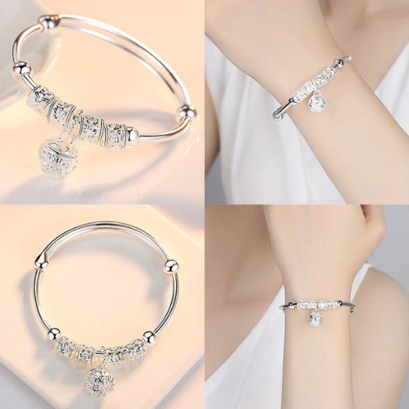 Women 925 Sterling Silver Beaded Bracelet Ladies Bangle Charm Jewellery Gift