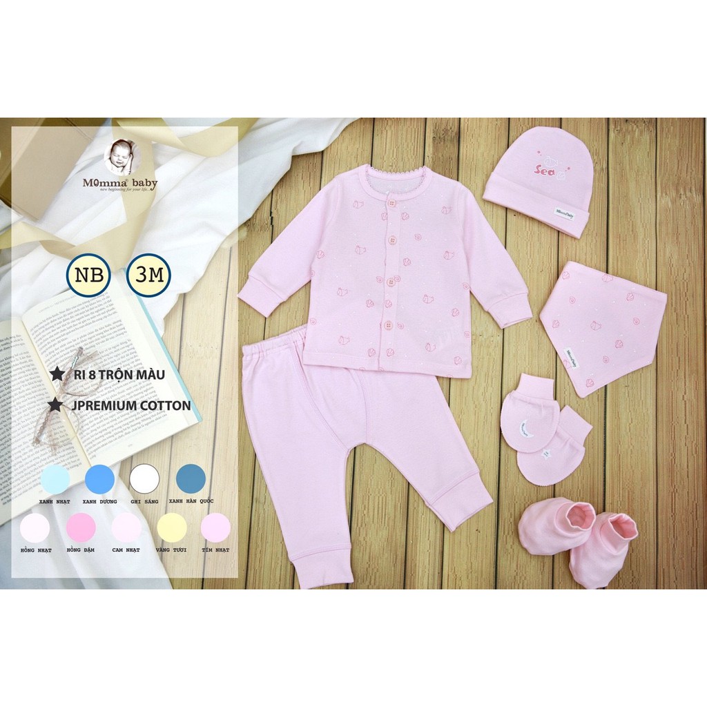 [CHÍNH HÃNG] Set sơ sinh kèm mũ, yếm, bao tay chân Momma Baby