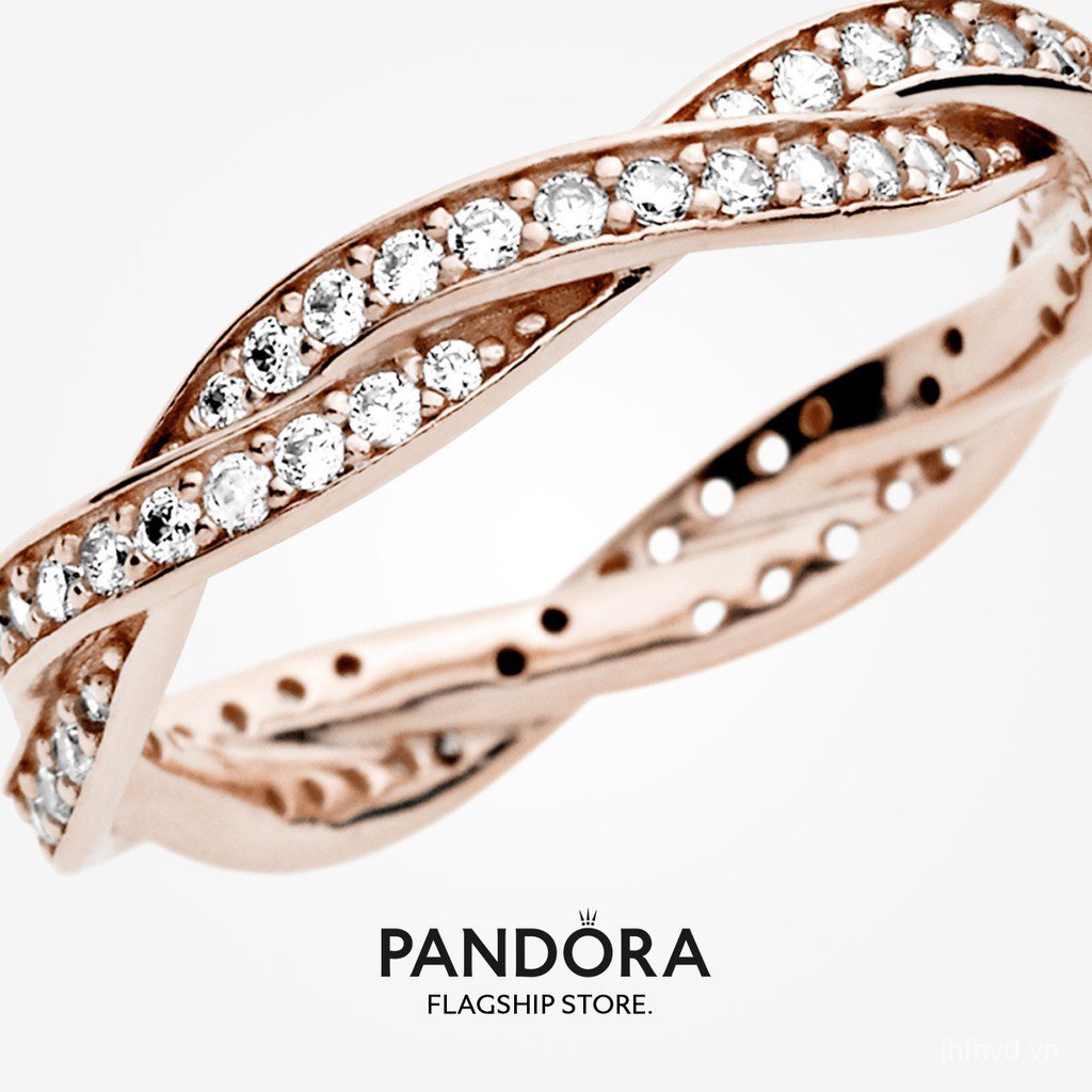 Nhẫn Pandora 14k mạ vàng hồng đính đá lấp lánh