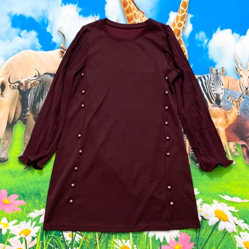 Size XL đầm thun đỏ đô suông tay voan xếp li hạt 2 bên | BigBuy360 - bigbuy360.vn