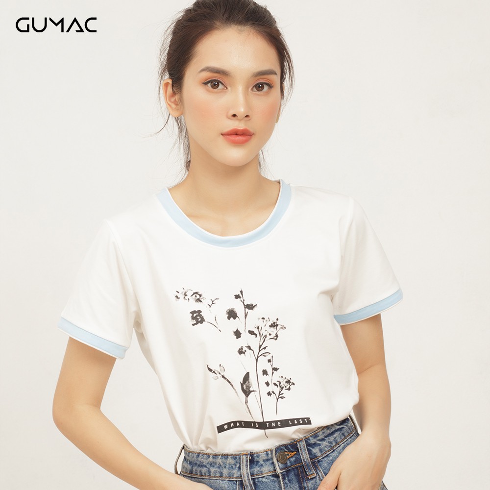 Áo phối viền in hoa GUMAC ATA436_TRANG | BigBuy360 - bigbuy360.vn