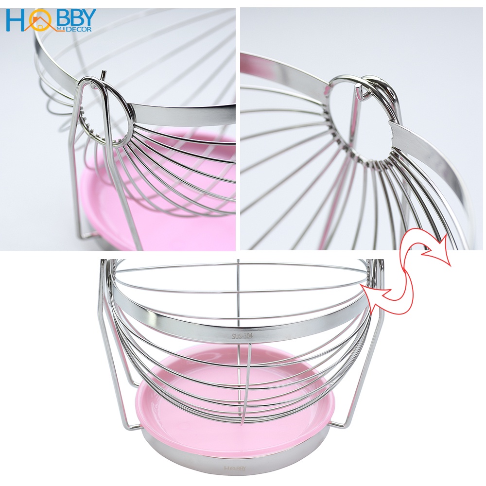 Rổ đựng trái cây decor bàn ăn Hobby Home Decor RTC chuẩn Inox 304 không rỉ sét kèm khay nhựa hứng nước có thể xoay được