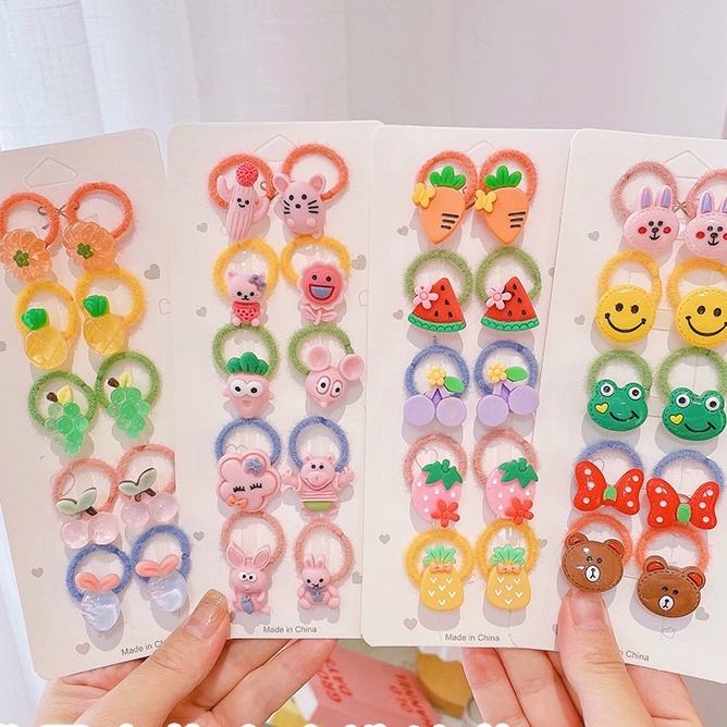 SET 10 CỘT TÓC HOẠT HÌNH TRÁI CÂY DỄ THƯƠNG CHO BÉ