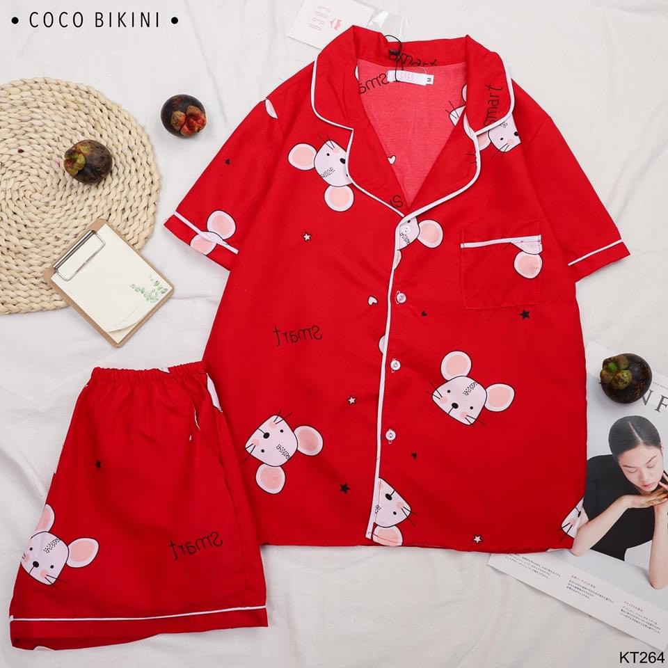 Bộ ngủ pijama quần cộc áo cộc chất kate Thái cao cấp HONEYSHOP