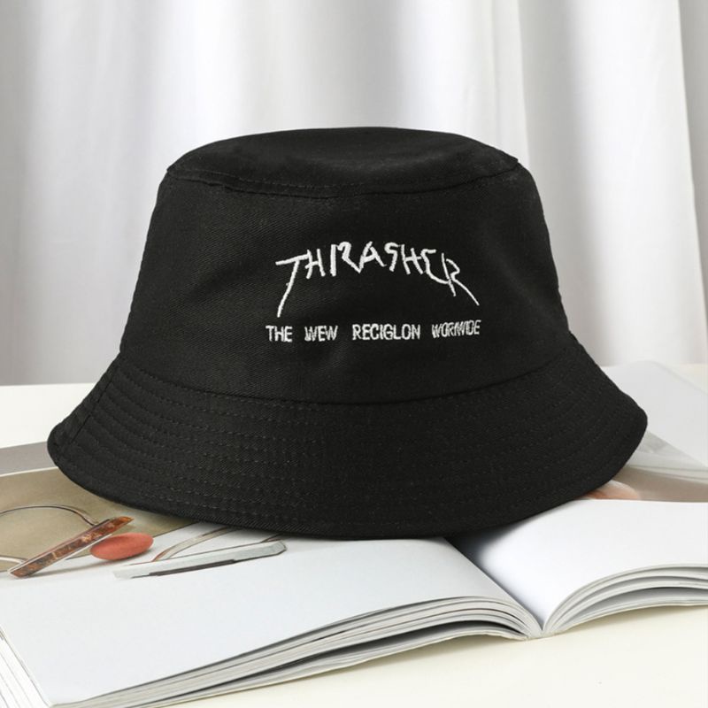 Nón Bucket Rộng Vành Mùa Hè 22 Màu Thêu Họa Tiết Chữ Vui Nhộn Cho Nữ