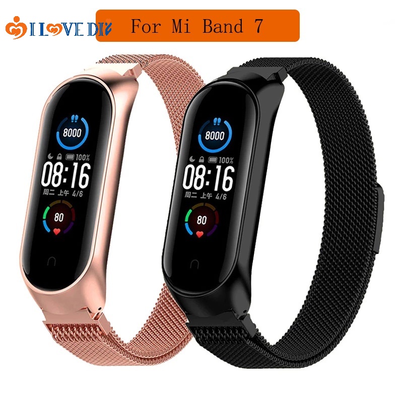 Dây Đeo Thay Thế Chất Liệu Thép Không Gỉ Khóa Nam Châm Cho Xiaomi Mi Band 7