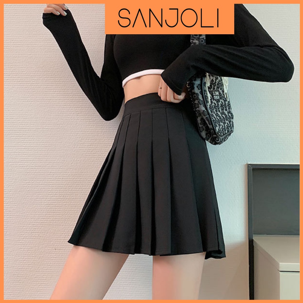 Chân Váy Chữ A Ngắn SANJOLI Xếp Ly Tennis Kiểu Xòe Cạp Cao Phong Cách Hàn Quốc Công Sở Vintage Đẹp Sexy CV003