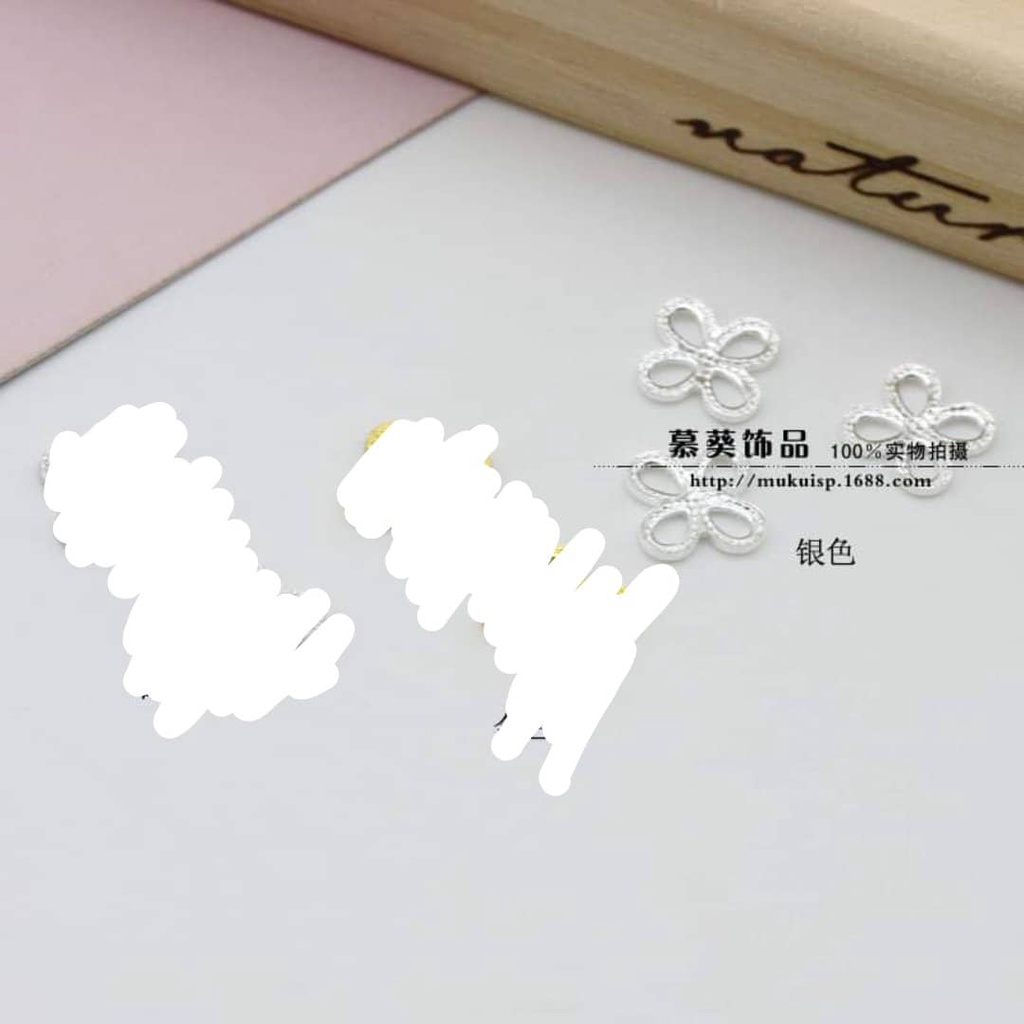 (10 cái)Phiến kim loại cỏ may mắn 10mm, Nguyên liệu làm trang sức cổ trang, Nguyên liệu diy