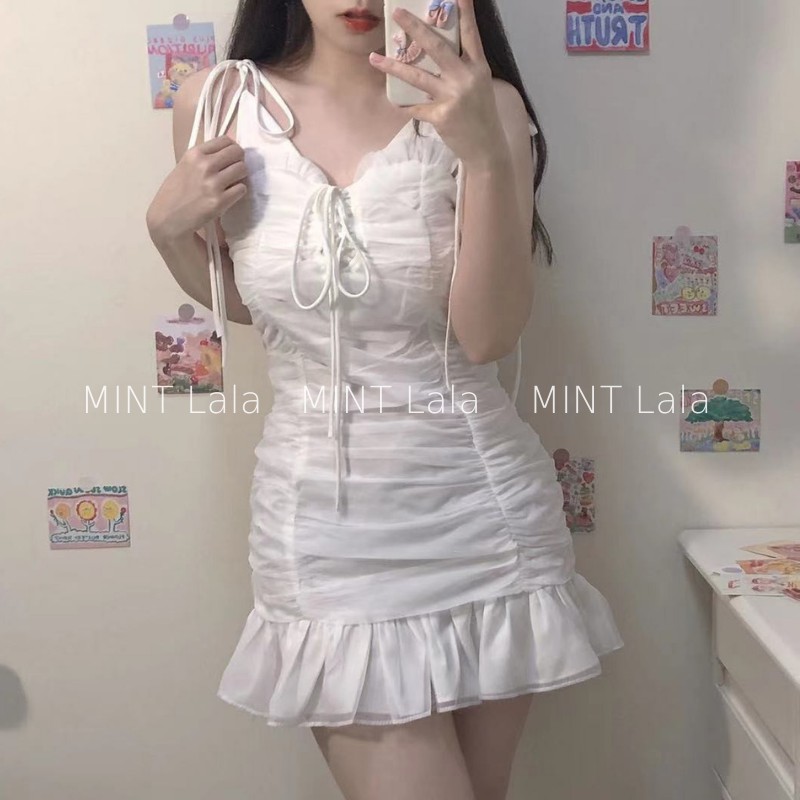 Đầm Váy Trắng 2 Dây Ngắn Dáng Ôm Tiểu Thư Xinh Xắn - MINT Lala
