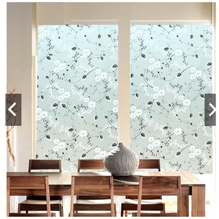 Decal giấy dán kính hoa lá đen