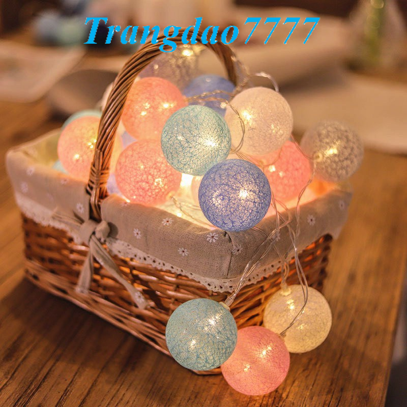 Dài 2 Mét 20 Bóng Đèn Cầu Mây Đèn Led Bóng Tròn Cotton Ball Trang Trí Tiệc Cắm Trại Rẻ Đẹp